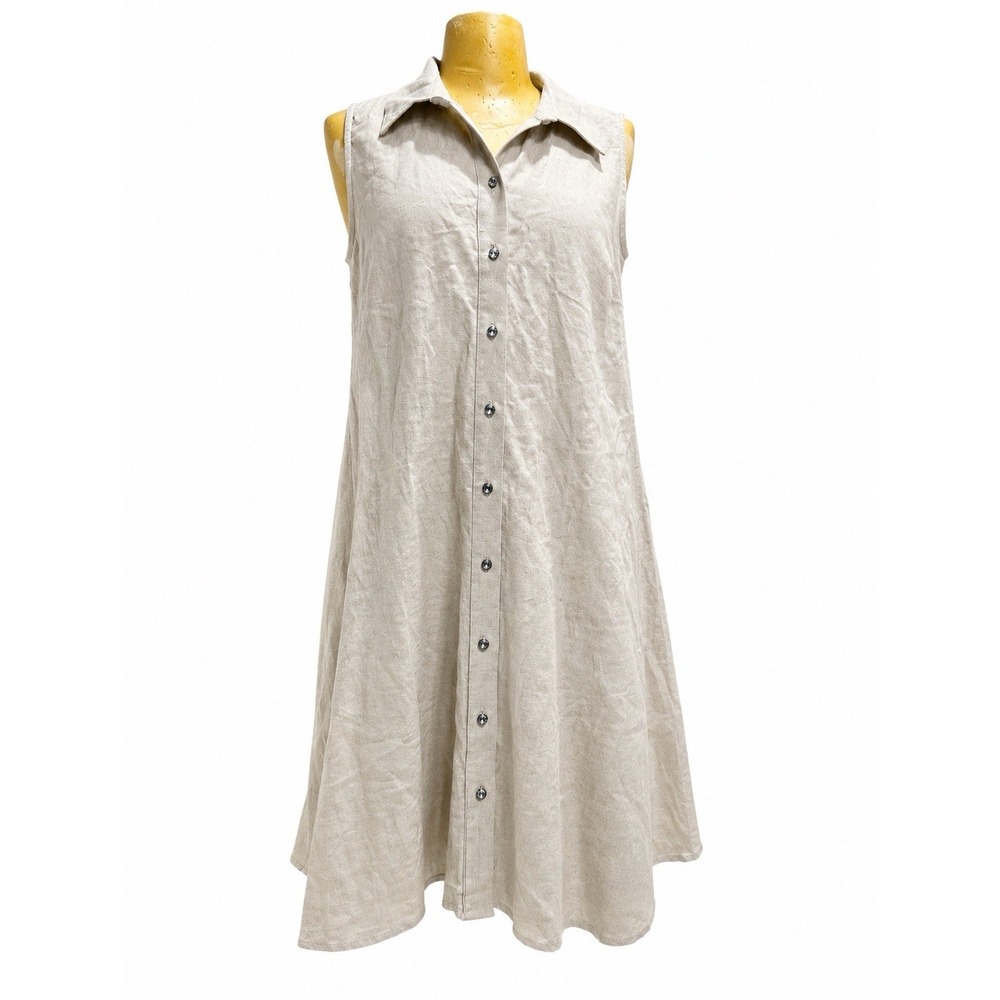 NWT MSK Women's Medium Khaki Sleeveless Button Down Midi Shirt Dress